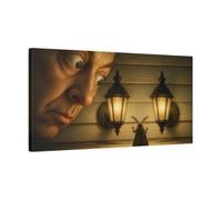 Funny Moth Between Lights Canvas Print - Living Room, Above Couch 30×15 inch (75×37 cm) - Horizontal / 1.25 inch (3 cm)