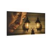 Funny Moth Between Lights Canvas Print - Living Room, Above Couch 48×24 inch (120×60 cm) - Horizontal / 1.25 inch (3 cm)
