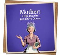 Funny Mother’s Day Card for Mom - “Mother: A Title That Sits Just Above Queen” Retro Vintage Square Greeting Card, 145mm x 145mm, Kraft Envelope Included