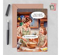 Funny Mothers Day Card for Mum - Retro 1950s Kitchen Humour - Personalised Inside with Your Message or Leave Blank - 7x5in Archival 300gsm Matt Paper - Hilarious Card for Wife Mother Mummy