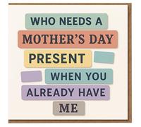 Funny Mother's Day Card for Mum - 'Who Needs a Mother's Day Present When You Already Have Me' Colour Block Typography