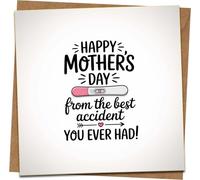 Funny Mother's Day Card - From the Best Accident You Ever Had - Pregnancy Test Design, 145mm x 145mm, Blank Inside, Kraft Envelope, Humorous Greeting Card for Mom
