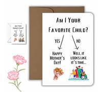 Funny Mother's Day Card, Funny Mother’s Day Card with Blank Inside and Envelope, Mother's Day-Am I Your Favourite Child? Favorite Child Gag Gift, 4x6 Blank Folded Cardstock, Mom Card (Brown,5x7in)