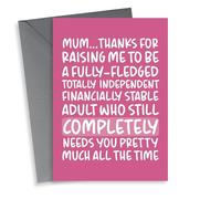 Funny Mothers Day Card - Mum - Financially Stable Adult Who Still Completely Needs You Pretty Much All The Time