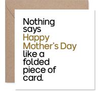 Funny Mothers' Day Card Mum - Minimal Fuss, Maximum Laughs - Bold Black and Gold Text Pokes Fun at Mother's Day - 145mm Square, Envelope Included