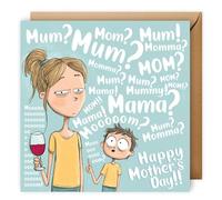 Funny Mother's Day Card, Wine Theme, Humorous Design with Tired Mum and Child, New Mum, Mother's Day Card for New Mom, Funny Cards