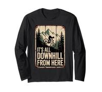 Funny Mountain Biking It's All Downhill from Here Vintage Long Sleeve T-Shirt