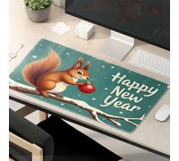 Funny Mouse Pad A Squirrel Holding A Red Ornament With Happy New Year Written On It Mouse Pad Computer Desk Mat Mousepad Gaming