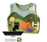 Funny Mouse Pads - 9 x 9 Inch Mouse Pad, Wrist Support, Non-Slip | Knitted Sweater Vest Prints, Creative Blocks with Cat Pumpkin Floral Patterns, Desk Accessories and