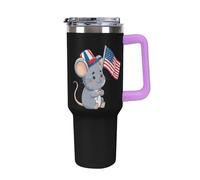Funny Mouse U.S.A. Flag 4th of July Travel Mug Iced Coffee Cups Insulated Tumbler Large with Lid Handle 40OZ