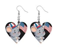 Funny Mouse U.S.A. Flag 4th of July Womens Wooden Dangle Earrings for Adults Drop Pendant Trendy Jewelry