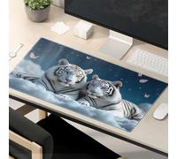 Funny Mousepad Two White Tigers In The Sky With Butterflies Mouse Pad Funny Mousepads Large Mouse Pad