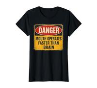 Funny Mouth Operates Faster Than Brain Warning Value Graphic T-Shirt, Women, Black, M