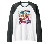 Funny Muddy Miles Happy Smiles Mud Run Mudding Sisters Muddy Raglan Baseball Tee