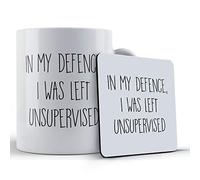 Funny Mug Clumsy Person Gift Mug & Coaster - in My Defence, I was Left Unsupervised, Ceramic, 11 fl. oz.