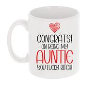 Funny Mug Congrats On Being My Auntie You Lucky Bitch Mug Gift Birthday Present Funny Coffee Cup Rude Tea Cup Novelty Gift for Her Cheeky (Auntie, You Lucky B***h)