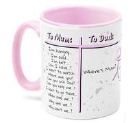 Funny Mug for Parents to Mum: I'm Hungry... to Dad: Where's Mum? Mother's Day, Father's Day, Birthday or Christmas Idea Novelty Coffee Cup in 5 Colour Options (Pink)