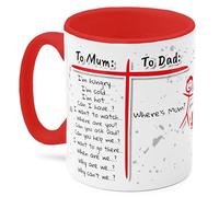 Funny Mug for Parents to Mum: I'm Hungry... to Dad: Where's Mum? Mother's Day, Father's Day, Birthday or Christmas Idea Novelty Coffee Cup in 5 Colour Options (Red)