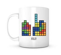 Funny Mug Game Tetris Argh - 11 oz Lead Free Ceramic Coffee Mug Tea Cup White Green Eco-Friendly- Unique, Personalized, Birthday Gift Mug for Gamers/Coffee Enthusiasts/Women/Men/Him/Her/Friends