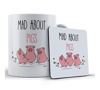 Funny Mug Pig Lover Mad About Pigs - Gift Mug & Coaster, Ceramic, 11 fl. oz.