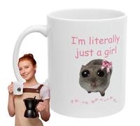 Funny Mug Sad Hamster Mug, Sad Hamster Mug, I'm Literally Just A Girl Ceramic Mug, Sad Hamster Meme Mug, 11oz Cute White Ceramic Mug, Hamster Funny Bow Tie Hamster Mug