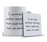Funny Mug Work, Office, Job I Survived Another Meeting That Could Have Been an Email - Gift Mug & Coaster, Ceramic, 11 fl. oz.