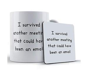 Funny Mug Work, Office, Job I Survived Another Meeting That Could Have Been an Email - Gift Mug & Coaster, Ceramic, 11 fl. oz.