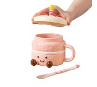 Funny Mugs - 4.92 Inches Cute Ceramic | Coffee Drinking Cups - with Lid Spoon Feet 400ML Sturdy Aesthetic Design for Water Tea Milk Hot Cold Drinks At Home Office School Or Cafe