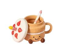 Funny Mugs - 400ml Ceramic with Lid Spoon, Cute Coffee Mugs Multi-Use Snack Bowl | Fun Tea Mug Sets with Feet Dessert Cake Shape Stirring Spoon for Water Tea Milk Hot Cold