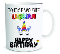 Funny Mugs Happy Birthday Mug Gift Present to My Favourite Lesbian Unicorn Gay Joke Coffee Mug Cup WSDMUG2008