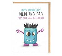 Funny Mum and Dad Wedding Anniversary card, Happy Anniversary Parents from Son Daughter, Cute crazy monster, From Your Greatest Creation