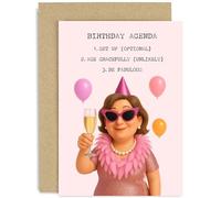 Funny Mum Birthday Cards, Hilarious and Fabulous 'Birthday Agenda' Design, Humorous Gift for Female Adult, For Nan Sister Bestie Colleague Coworker, Blank Inside
