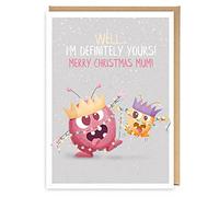 Funny Mum Christmas card, Merry Christmas mum, Xmas Holidays Cute crazy monsters from son or daughter, Definitely Yours
