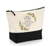 Funny Mum Gift - “Dear Mom I’m So Glad You’re My Mom” Floral Design,Travel Bag, Girl Makeup Bag, Canvas Accessory Bag. (Natural Black, L)