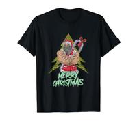 Funny Muscle Santa with A Candy Cane Merry Christmas Value Graphic T-Shirt, Men, Black, L