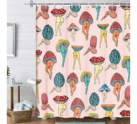 Funny Mushroom Butt Shower Curtain, Fun Cute Sexy Butt 70S 80S Fabric Shower Curtains for Bathroom Hippie Psychedelic Aesthetic Colorful Unique Cool Cloth Pink Shower Curtain with 12 Hooks 70X70IN