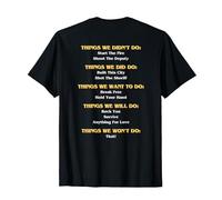 Funny Music Lyrics - Things We Did - We Didn't Do - Rear T-Shirt, Men, Black, Large