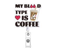 Funny My Blood Type is Coffee Badge Reel Retractable for Nurse, Phlebotomy Phlebotomist Fun Nursing Badge Holder, Cute Nurse Gifts, Healthcare Medical PCT LPN RN CNA Nursing Student Badge Clip