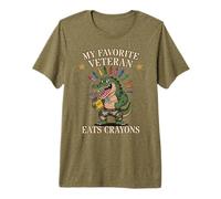 Funny My Favorite Veteran EATS Crayons Son Dad Joke Gator Premium T-Shirt
