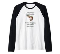 Funny My Fishing Tree Hanging Bottom Snagging Trout Design Raglan Baseball Tee