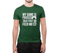 Funny My Game is Paused Gamer Slogan Foodie Pizza Lovers Gaming Novelty T Shirt (Large, Bottle Green)