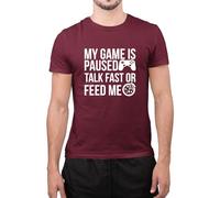 Funny My Game is Paused Gamer Slogan Foodie Pizza Lovers Gaming Novelty T Shirt (Medium, Wine)