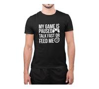 Funny My Game is Paused Gamer Slogan Foodie Pizza Lovers Gaming Novelty T Shirt (Small, Black)