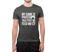Funny My Game is Paused Gamer Slogan Foodie Pizza Lovers Gaming Novelty T Shirt (XXLarge, Charcoal)