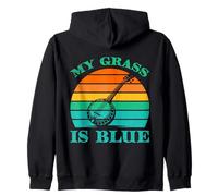 Funny My Grass Is Blue Banjo Bluegrass Music Retro Sunset Zip Hoodie