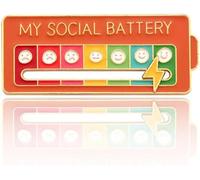 Funny My Social Battery Enamel Pin Emotional Expression Brooch for Introverts Interactive Mood Pins Anxiety Badge Clothing Hat Decoration Mental Health Gift