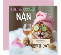 Funny Nan Birthday Card - Relaxing Bath Cat - Cheeky Happy Birthday Card for Nan from Grandson Granddaughter, 145mm Joke Humour Bday Greeting Cards
