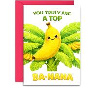 Funny Nana Birthday Card - Top Ba-Nana Design - Fun Birthday Card to Nan - A5 Size Card with Fuchsia Envelope