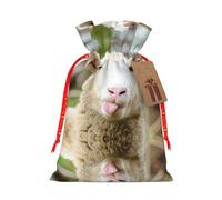 Funny Naughty Sheep Tongue Cute Animal Christmas Drawstring Sack Gift Bag, Lightweight And Cute In Design