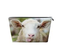 Funny Naughty Sheep Tongue Cute Animal Leather Travel Wash Bag, Stylish and Durable, Easy to Carry